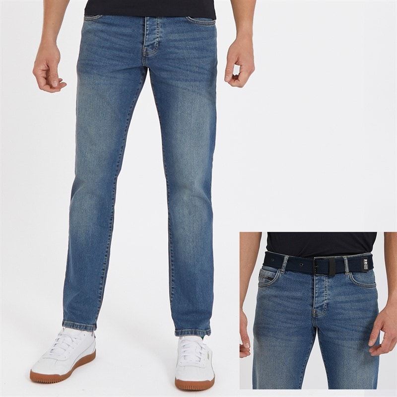 Crosshatch Mens Princed Straight Fit Jeans Stone Wash