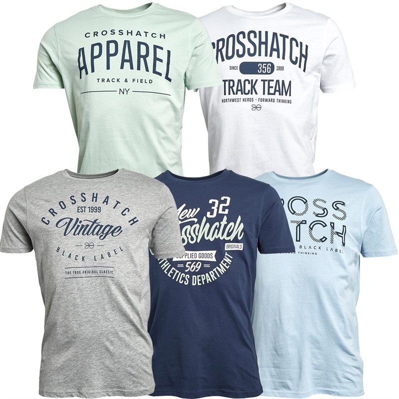 Crosshatch Mens Mantore Five Pack Printed T-Shirts Assorted