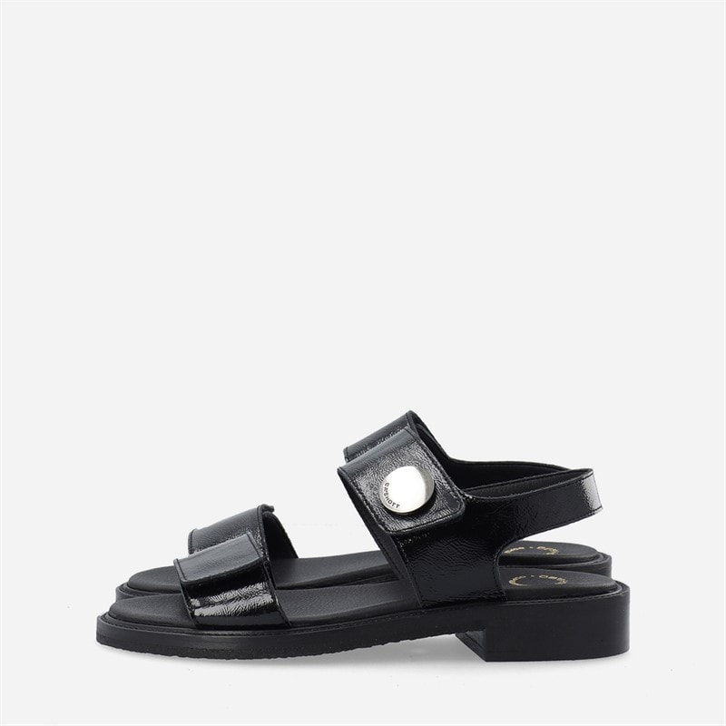 Ca'Shott Womens Casgrace Velcro Patent Sandals Black