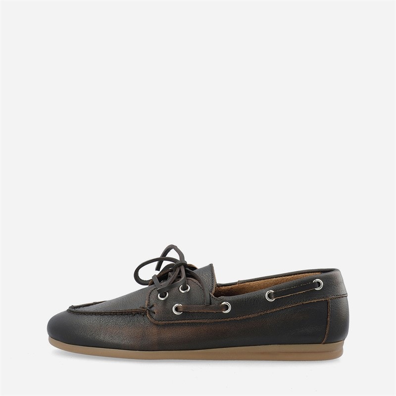 Ca'Shott Womens Cascille Distressed Leather Boat Shoes Brown Distressed