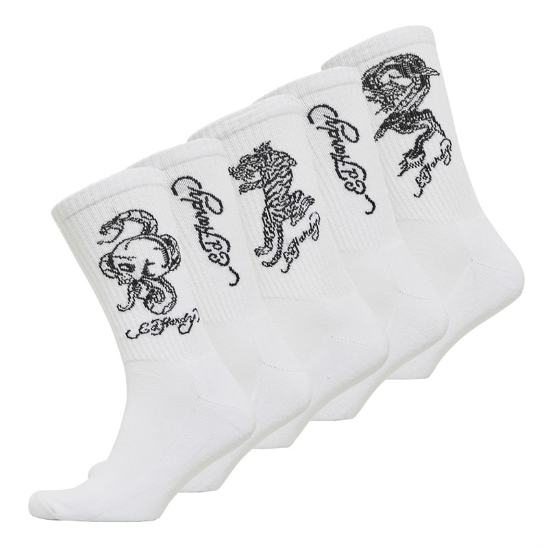 Ed Hardy Mens Garvan Five Pack Crew Socks White/Black