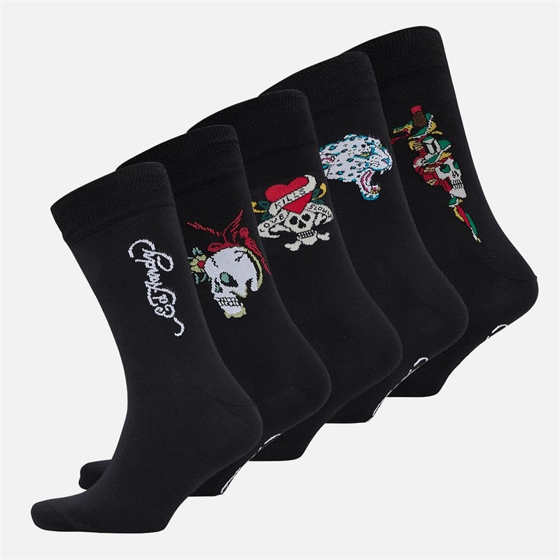 Ed Hardy Mens Egerton Five Pack Dress Socks Black