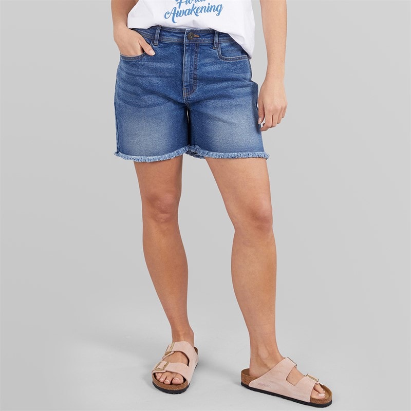 Bench Womens Kaylie Denim Shorts Mid Blue