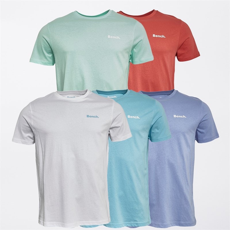 Bench Mens Danville Five Pack T-Shirts Washed Red/White/Sky/Lavender/Mint