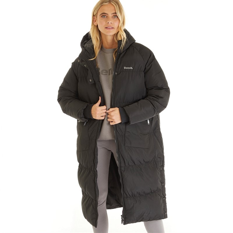 Bench Womens Dans Long Hooded Padded Coat Black
