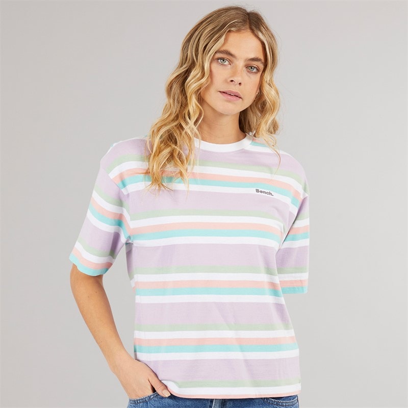 Bench Womens Sharni T-Shirt Purple Stripe