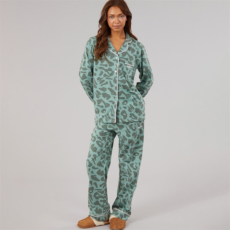 Bench Womens Korda Pyjamas Dark Sage Leopard
