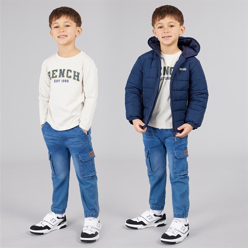 Bench Boys Puffer Coat T-Shirt And Jeans Set Blue