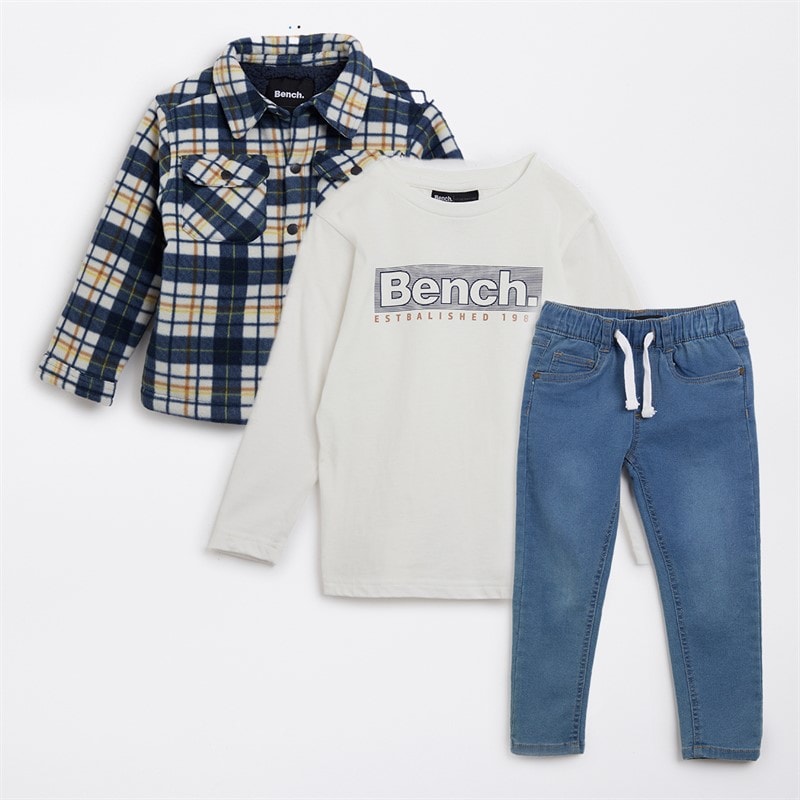 Bench Boys Bonded Shacket T-Shirt And Jeans Set Navy