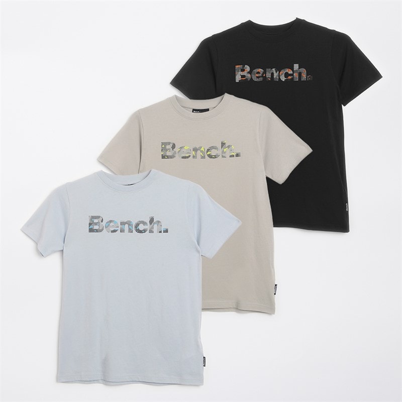Bench Boys Lockin Three Pack T-Shirts Frost Grey/Black/Blue Aura