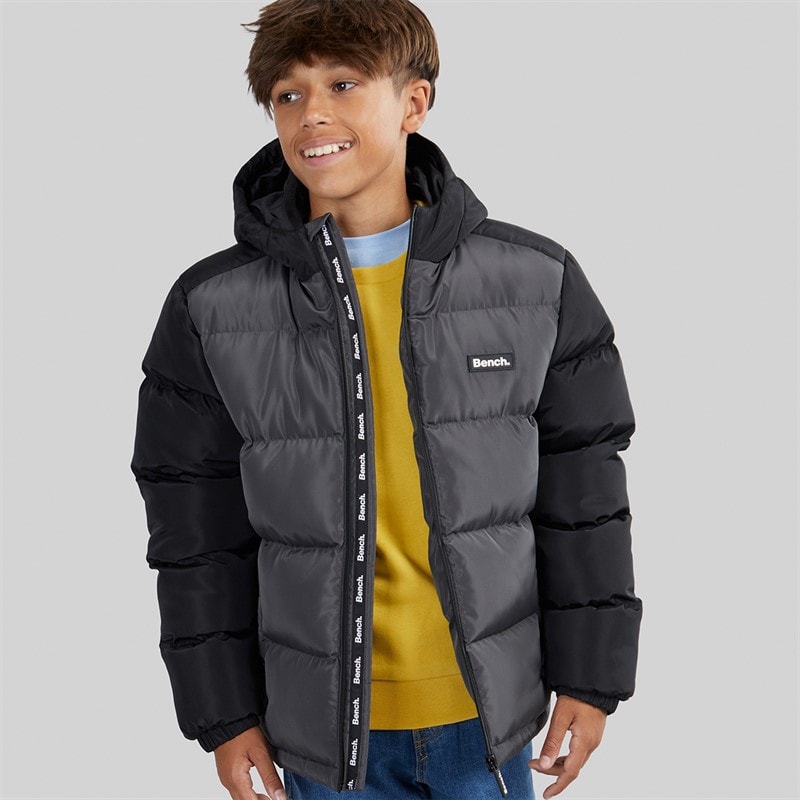 Bench Boys Vireo Hooded Puffer Coat Dark Grey/Black