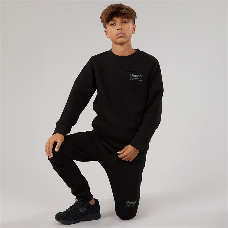 Bench Boys Techshun Sweatshirt And Joggers Tracksuit Black