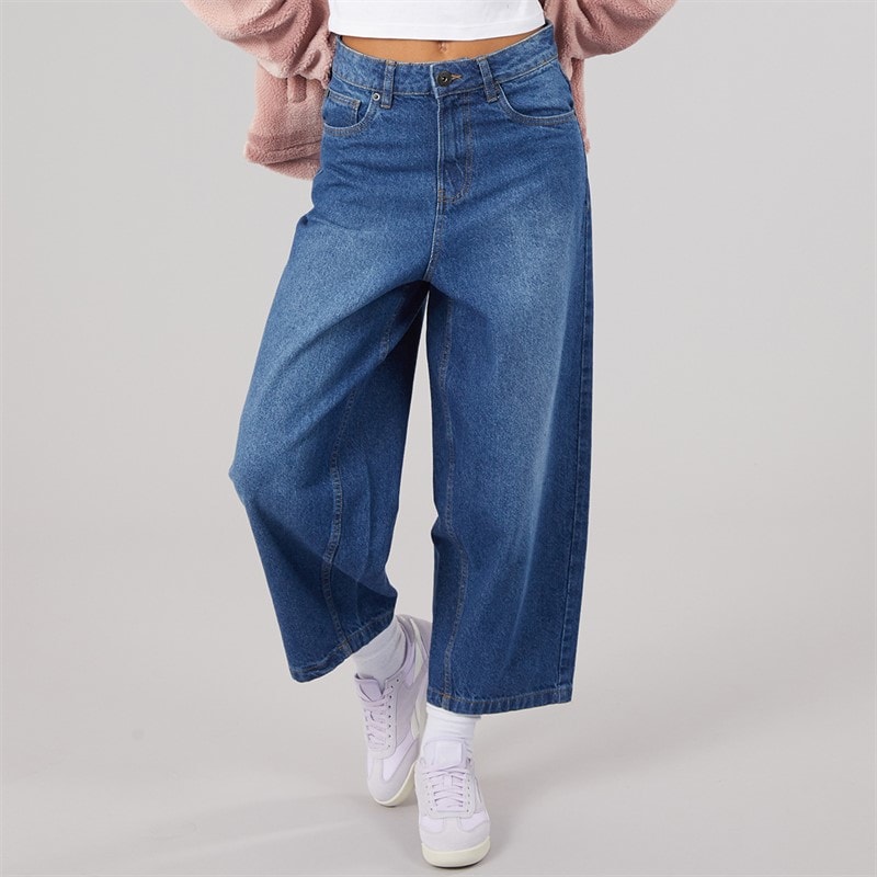 Bench Womens Berri Barrel Leg Jeans Mid Blue