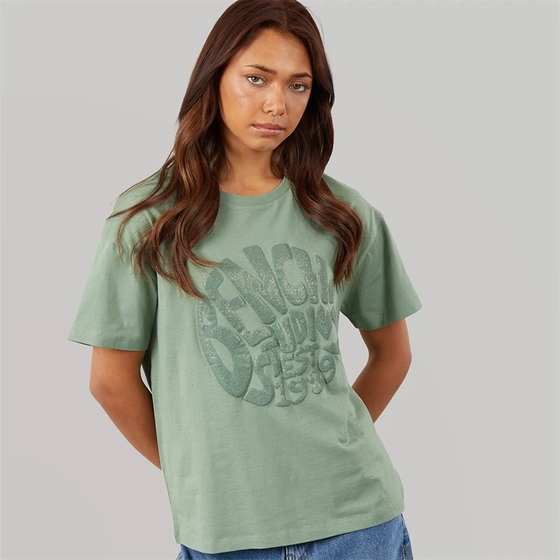 Bench Womens Jana Boxy T-Shirt With Glitter Graphic Sage Green