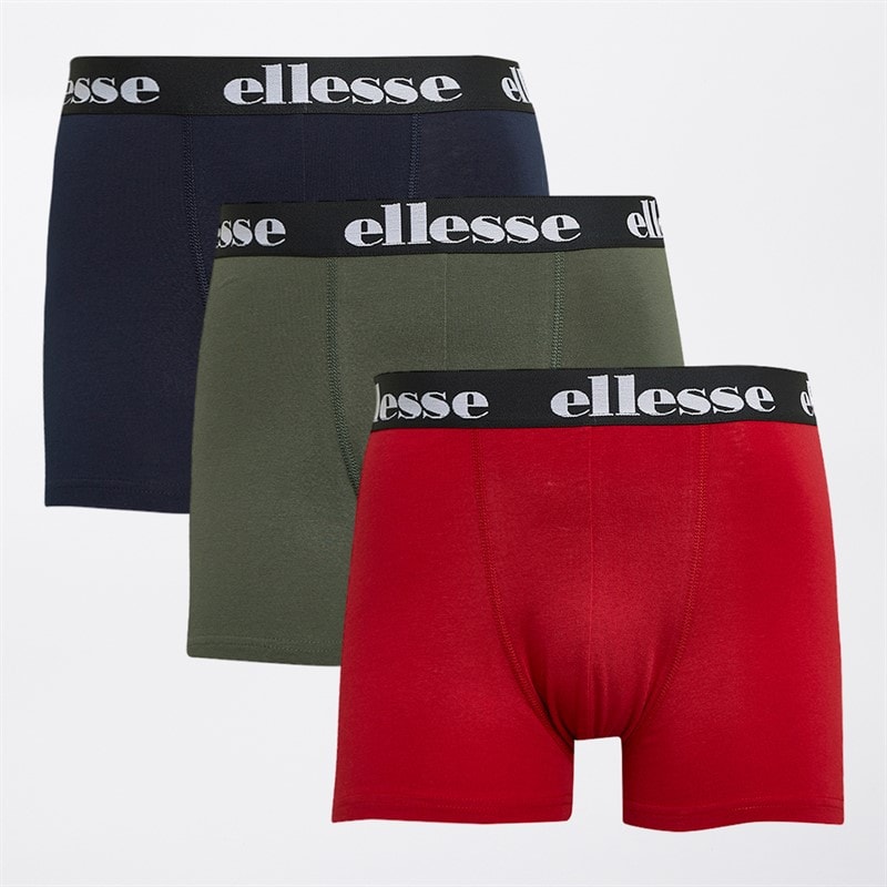 Ellesse Mens Three Pack Boxer Trunks Navy/Red/Khaki