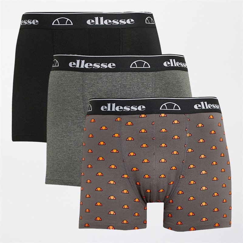 Ellesse Mens Three Pack Boxer Trunks Black/Charcoal/Red