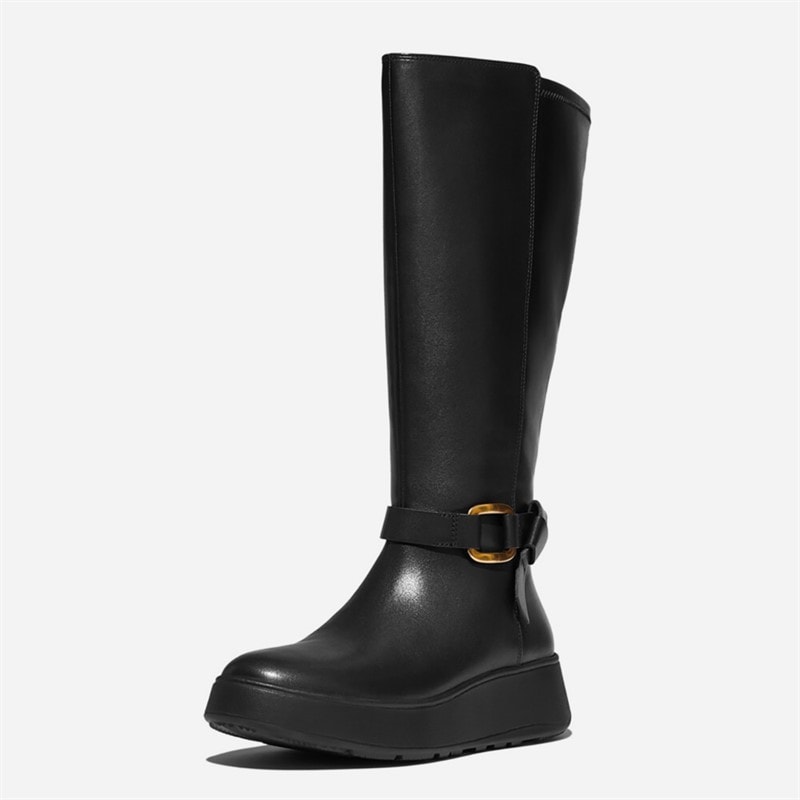 FitFlop Womens F-Mode Square Ring Flatform Tall Boots Black