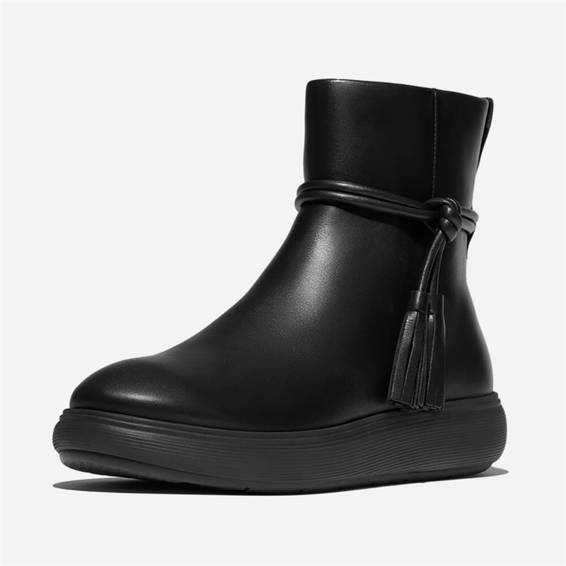 FitFlop Womens IQ Comff Tassel Short Boots All Black
