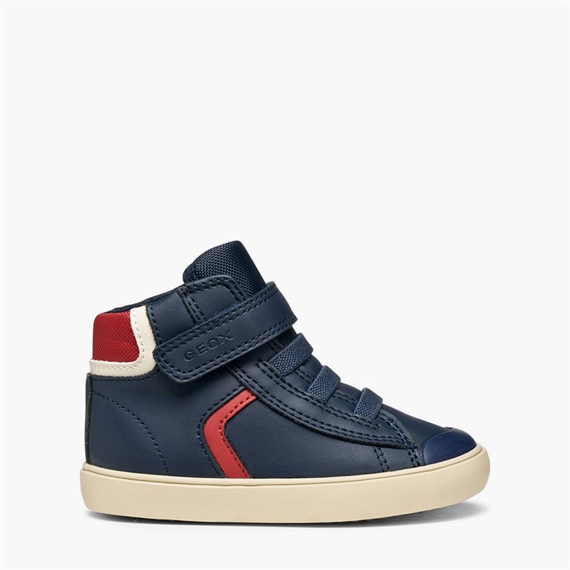 GEOX Infant Boys Gisli High Top Velcro Trainers Navy/Red