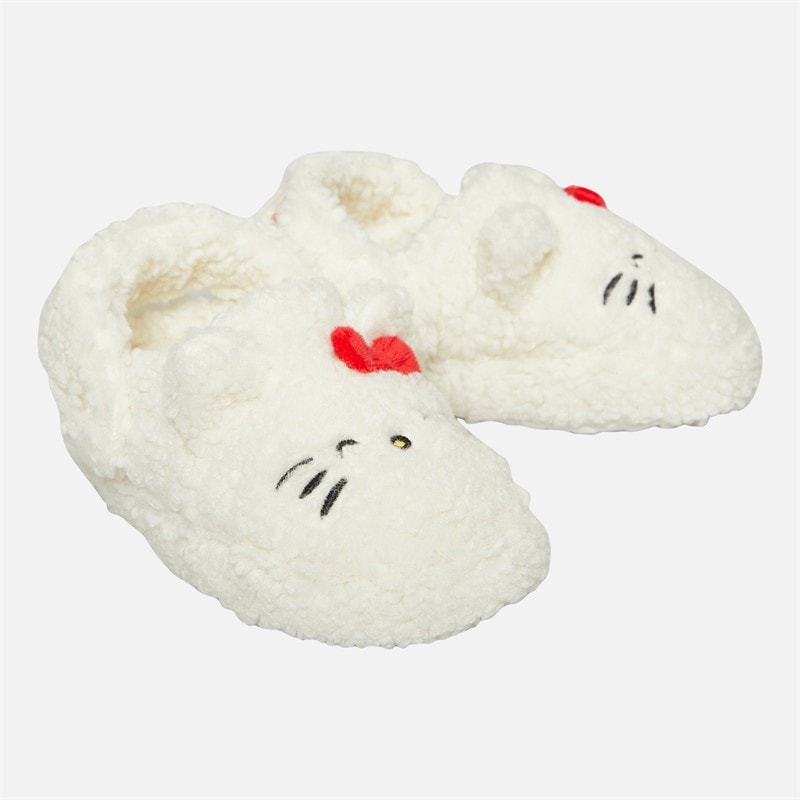 Hello Kitty Girls White Borg Slippers White/Red
