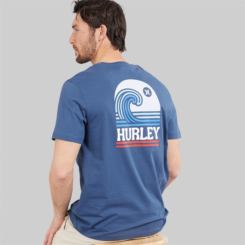 Hurley Mens Surf Wave Graphic T-Shirt Industrial Blue