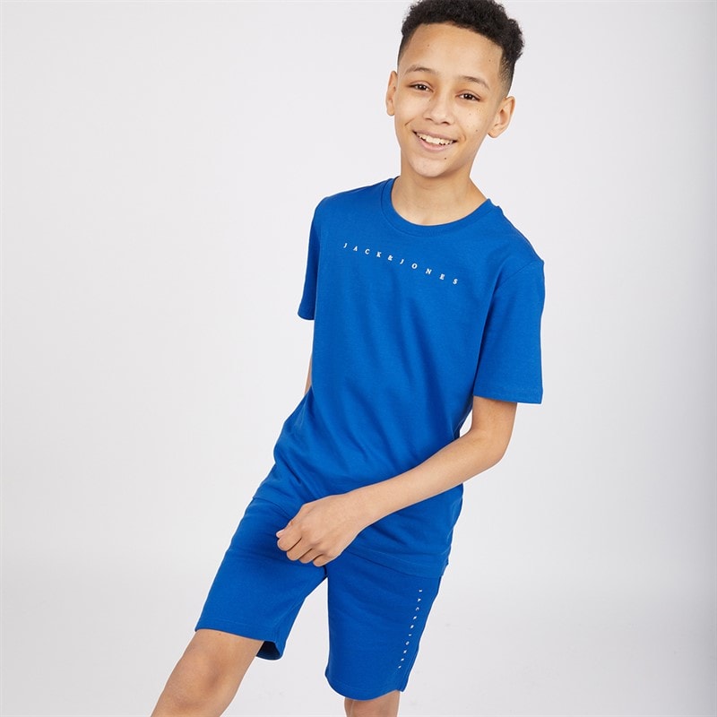 JACK & JONES Boys JJFont T-Shirt And Shorts Set Snorkel Blue