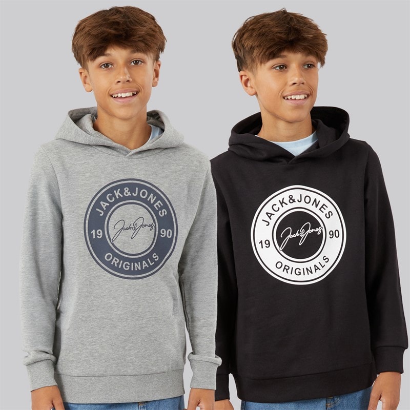 JACK & JONES Boys Thomas Two Pack Hoodies Light Grey Melange/Black