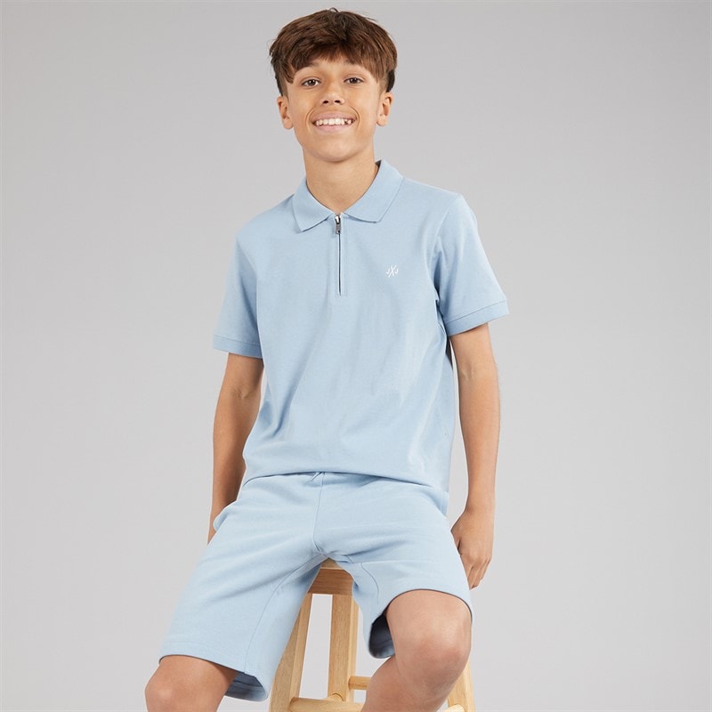 JACK & JONES Boys Basic Zip T-Shirt And Shorts Set Ashley Blue
