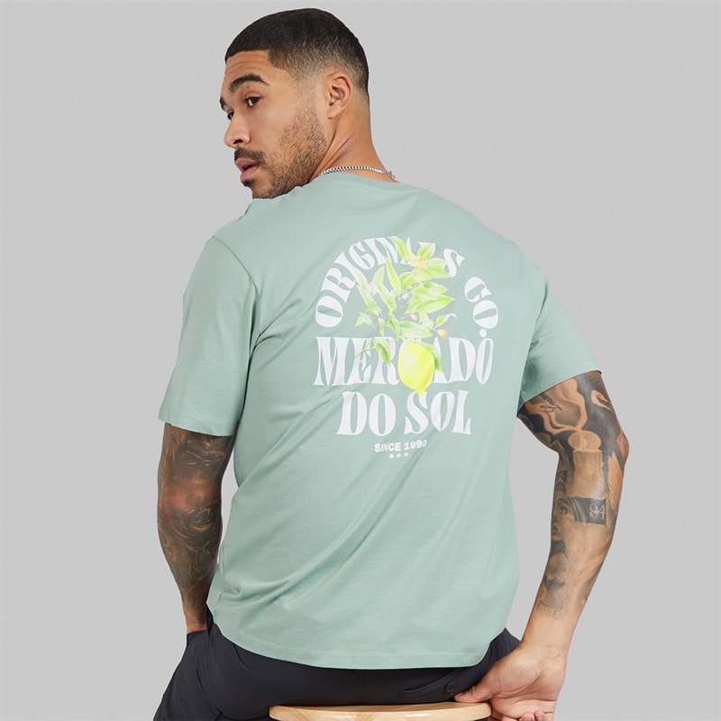 JACK & JONES Mens Mykonos Back T-Shirt Gray Mist