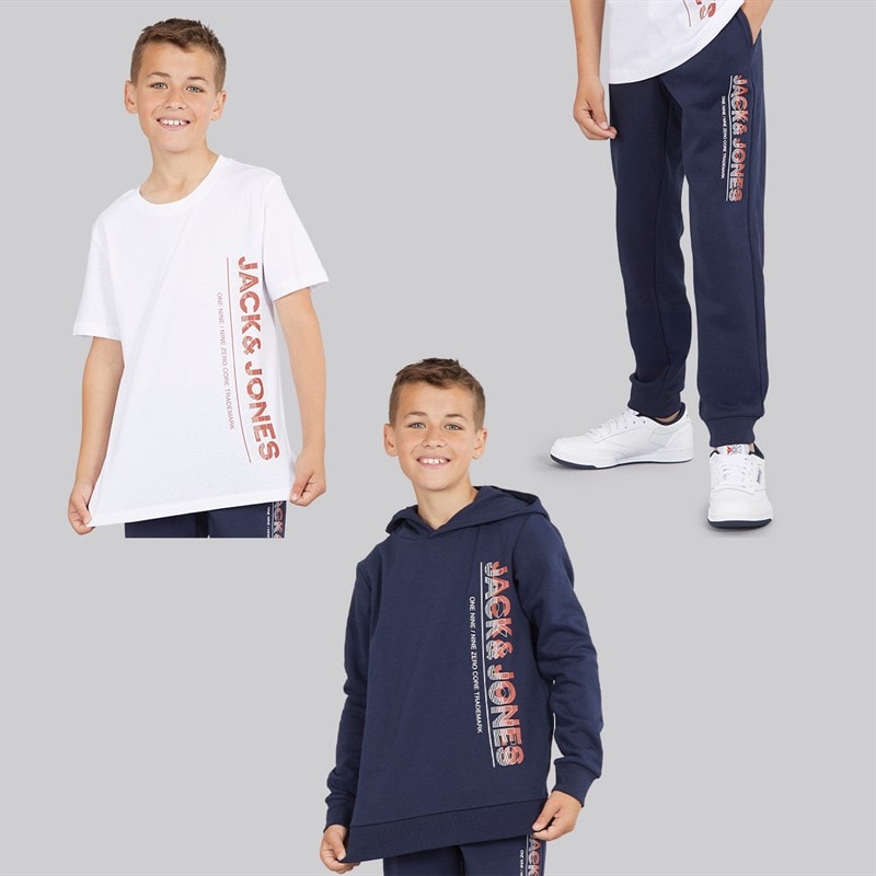 JACK & JONES Boys Structure Three Pack Hoodie T-Shirt And Joggers Co-Ord Set Navy Blazer