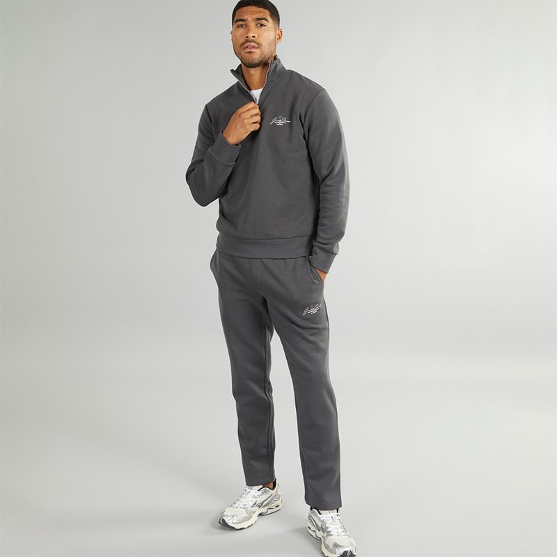 JACK & JONES Mens Mountain Open Hem 1/4 Tracksuit Asphalt