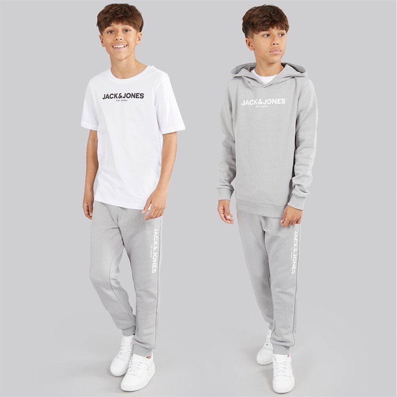 JACK & JONES Boys Rarry Three Piece Tracksuit And T-Shirt Set Alloy/White