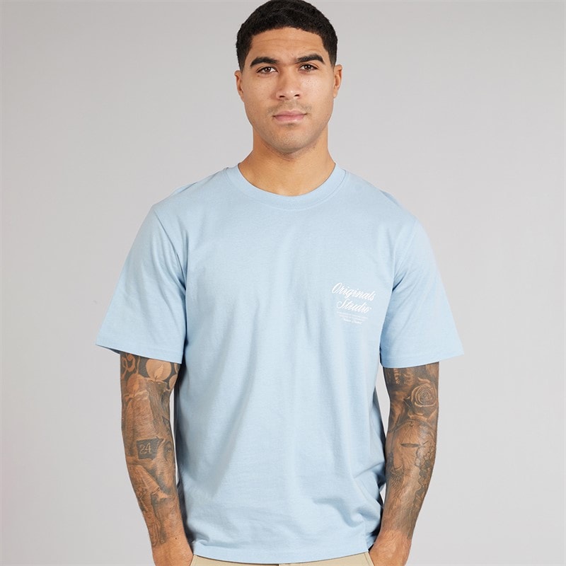 JACK & JONES Mens Norrebro Typo T-Shirt Skyway