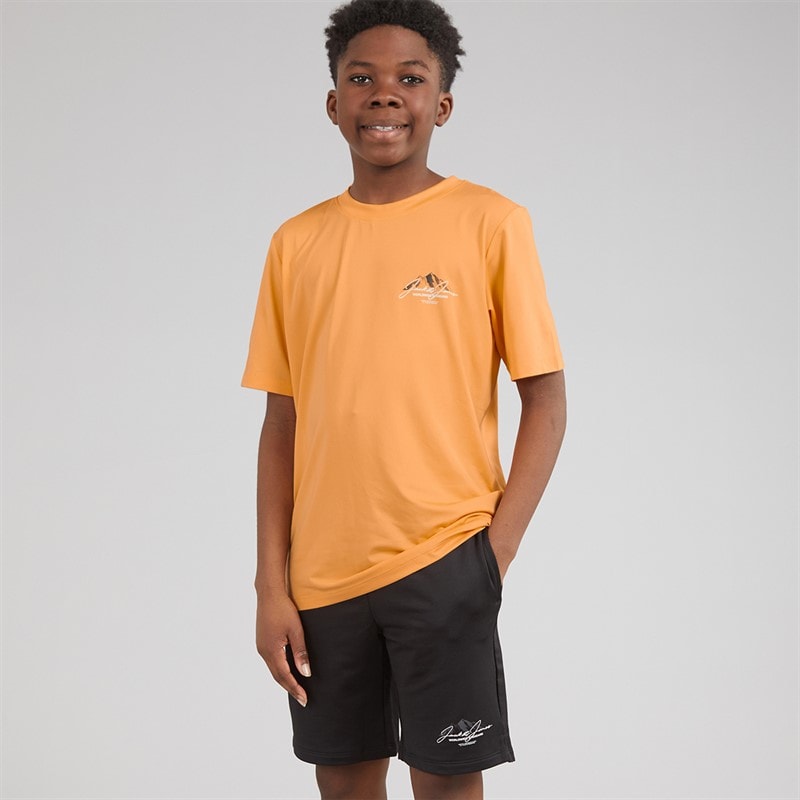 JACK & JONES Boys Mountain Tech T-Shirt And Shorts Set Peach Cobbler