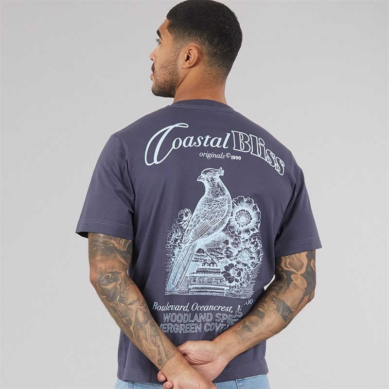 JACK & JONES Mens Maine Back Print T-Shirt Odyssey Grey