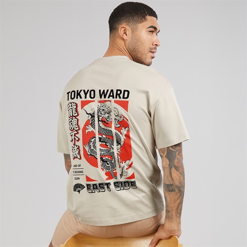 JACK & JONES Mens Tokyo Ward T-Shirt Moonbeam