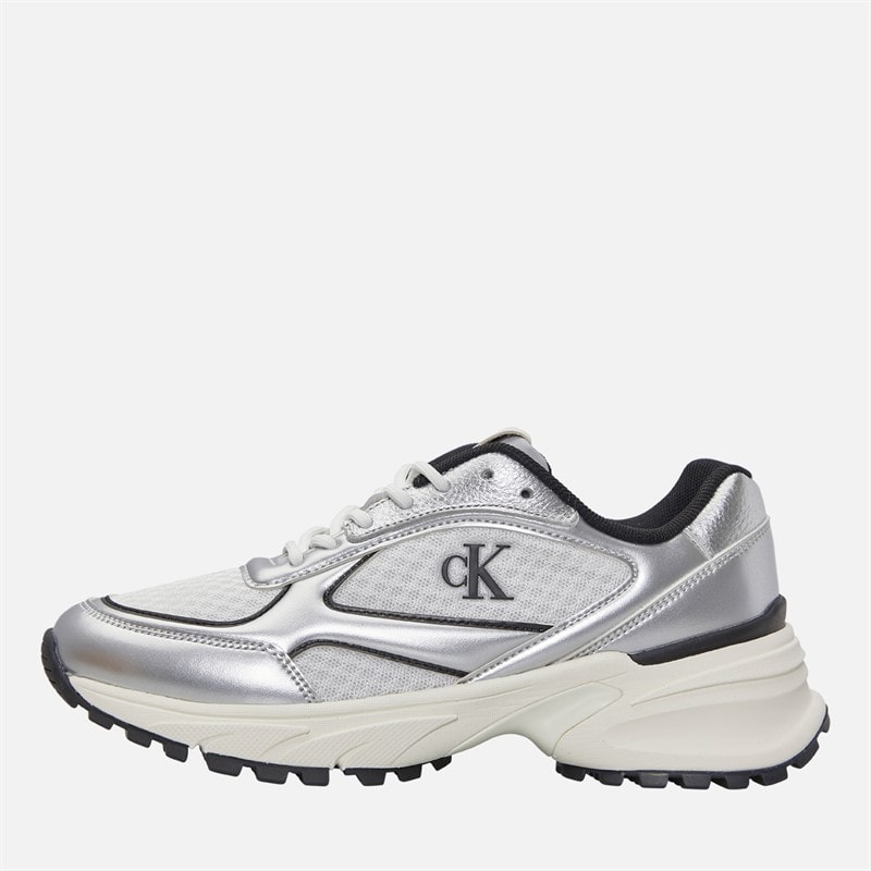 Calvin Klein Jeans Womens Hike Runner Trainers Silver/Black/Bright White