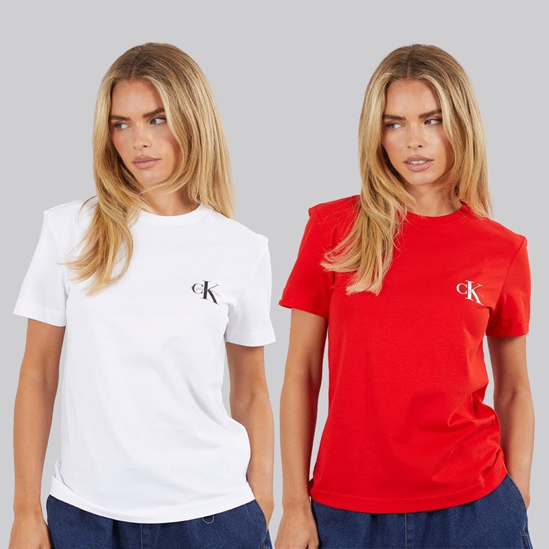 Calvin Klein Jeans Womens Logo Two Pack T-Shirts Adrenaline Rush/Brilliant White