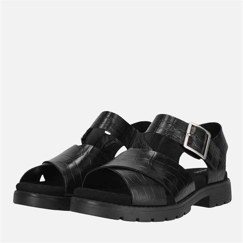 Clarks Womens Premium Orinoco Cross Sandals Black Interest