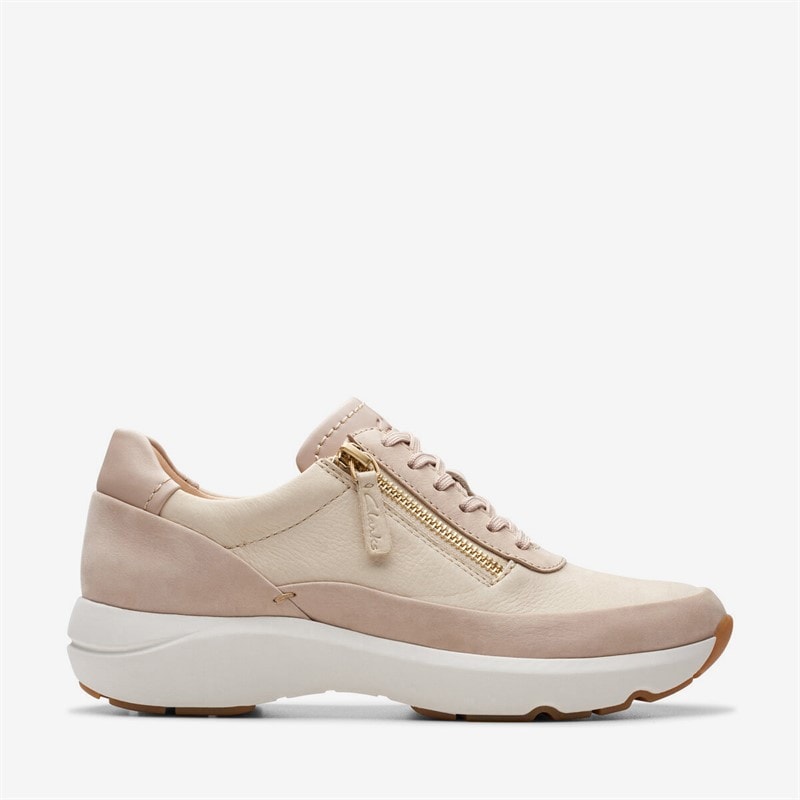 Clarks Premium Womens Tivoli Side Zip Trainers 1242 Sand Combi