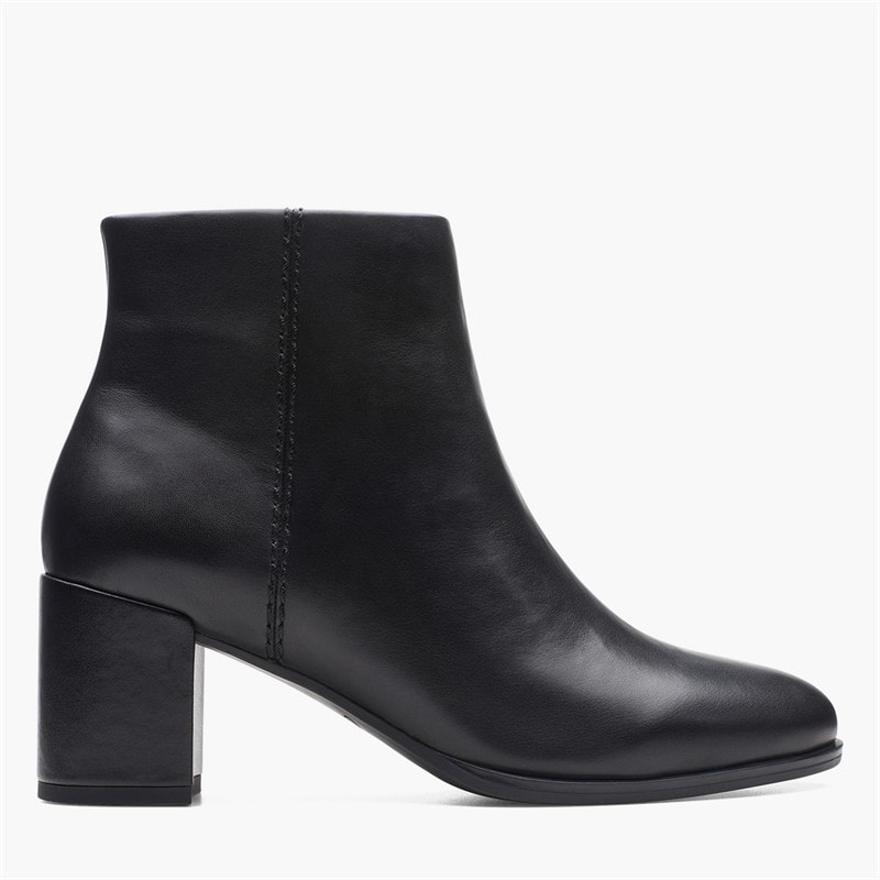 Clarks Womens Freva 55 Side Zip Boots Black Leather