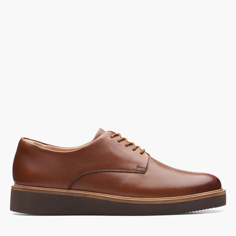 Clarks Womens Glickly Derby Shoes Dark Tan Leather
