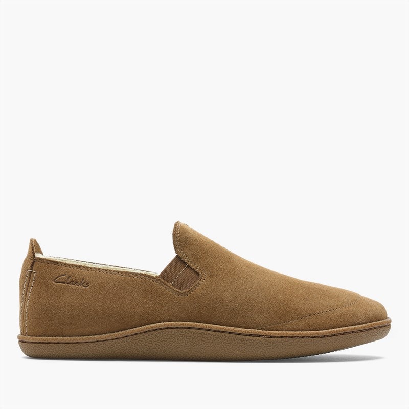 Clarks Mens Home Moc Slippers Tan Suede