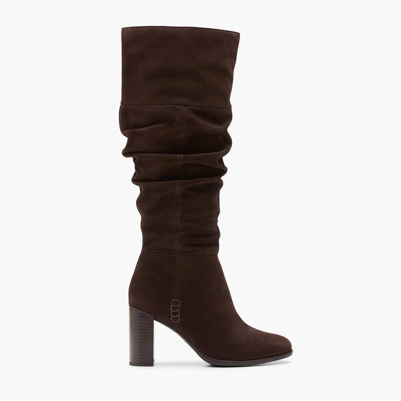 Clarks Womens Freva 85 Slouch Tall Boots Dark Brown Suede