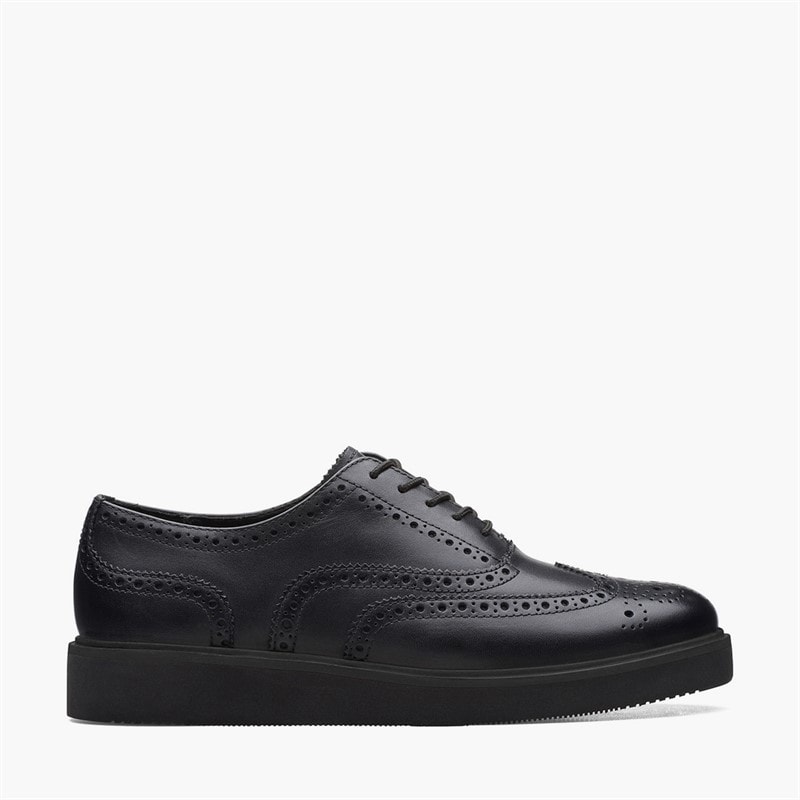 Clarks Womens Glickly Brogue 2 Shoes Black Leather