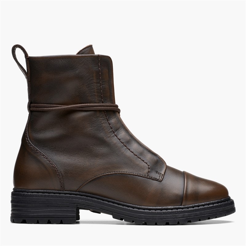 Clarks Womens Rixley Lace Up Boots Dark Brown Leather