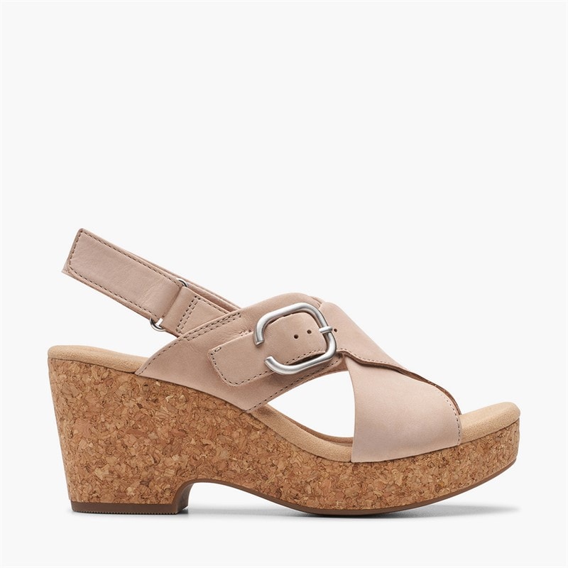 Clarks Womens Giselle Dove Wedge Sandals Sand Nubuck