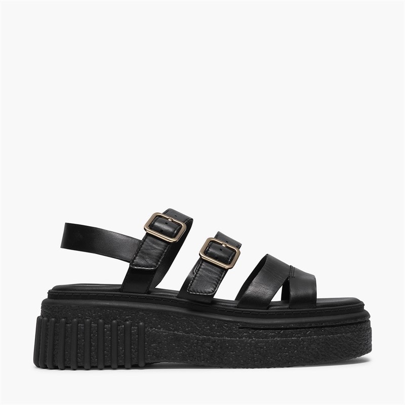 Clarks Womens Evamar Strap Sandals Black Leather