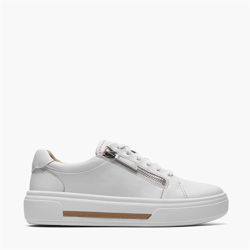Clarks Womens Hollyrose Zip Trainers White Leather