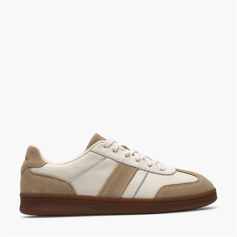 Clarks Womens Seco Speed Trainers White Combi Leather